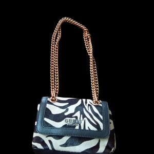 Guess Zebra-Print Shoulder Bag with Gold Chain